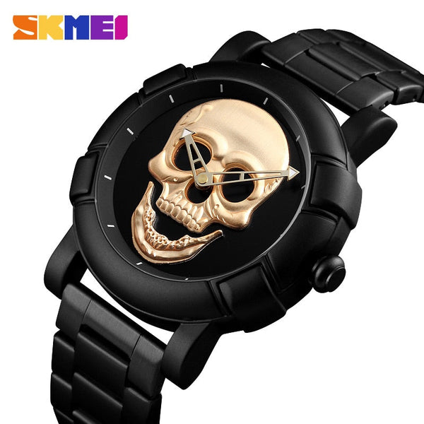 SKMEI Cool Sport Mens Watches Luxury Skull Watch Men 3Bar Waterproof Quartz Wristwatches Stainless steel strap Relogio Masculino