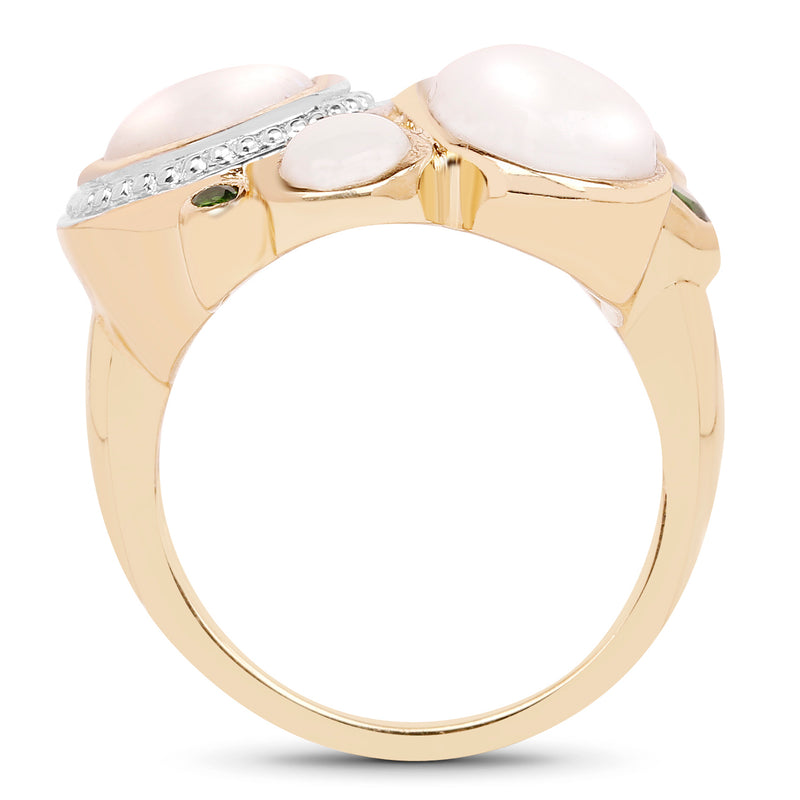 14K Yellow Gold Plated 5.01 Carat Genuine Opal & Chrome Diopside .925 Sterling Silver Ring