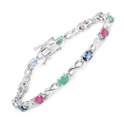 6.04 Carat Genuine Multi Stones .925 Sterling Silver Bracelet