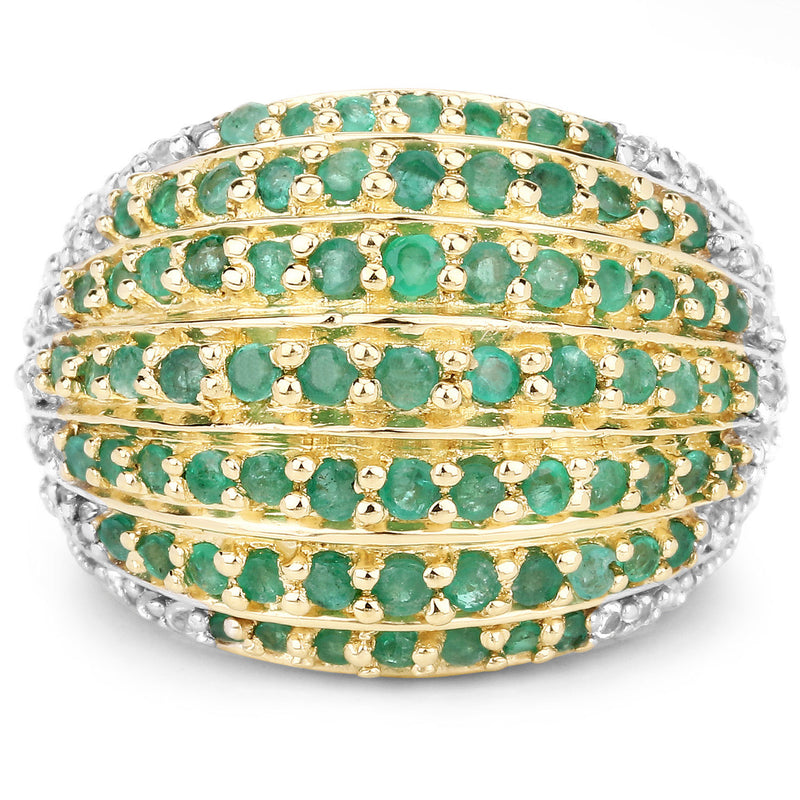 2.16 Carat Genuine Zambian Emerald and White Topaz .925 Sterling Silver Ring