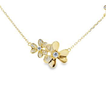 Genuine Cubic Zirconia Flower Pendant Sterling Silver