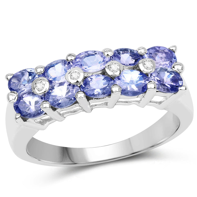 1.76 Carat Genuine Tanzanite and White Sapphire .925 Sterling Silver Ring