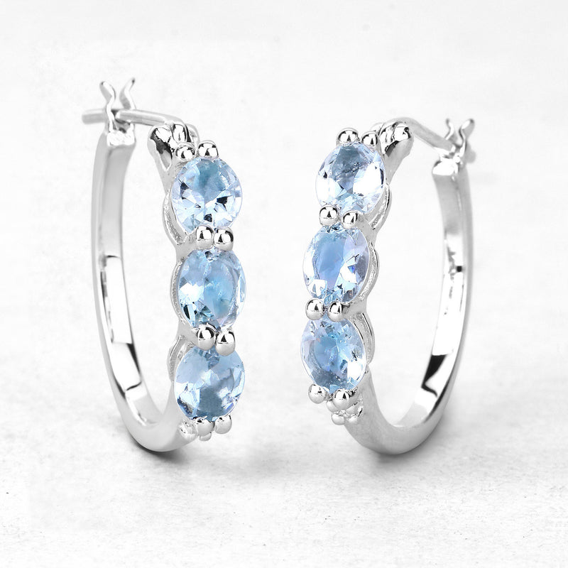 1.75 Carat Genuine Aquamarine and White Diamond .925 Sterling Silver Earrings