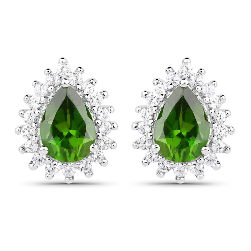 1.74 Carat Genuine Chrome Diopside and White Topaz .925 Sterling Silver Earrings