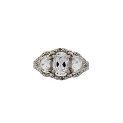 .01ct Created Sapphire Diamond Ring Sterling Silver