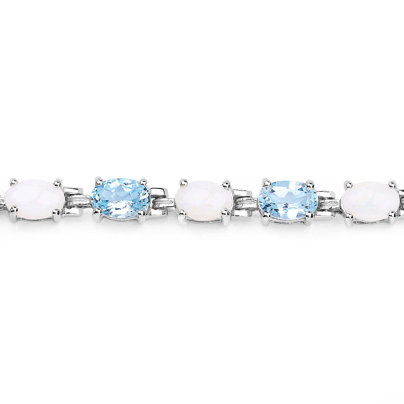 9.02 Carat Genuine Opal and Blue Topaz .925 Sterling Silver Bracelet