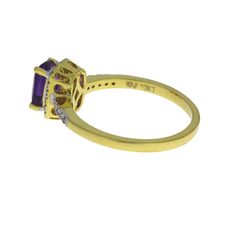 Natural 1.25ct Amethyst Diamond Ring 10KT Yellow Gold