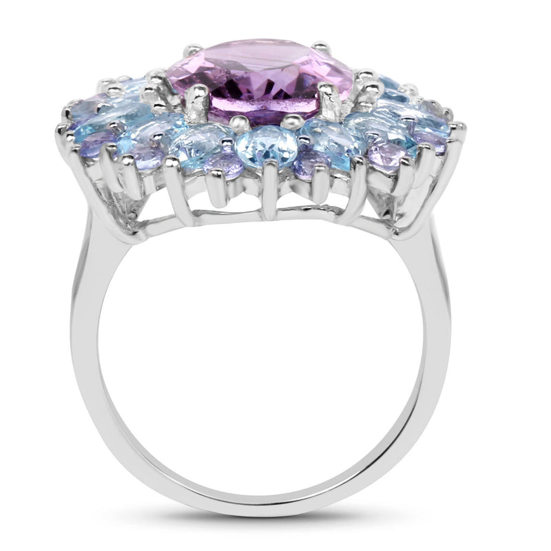"7.79 Carat Genuine Amethyst, Blue Topaz and Tanzanite .925 Sterling Silver Ring"