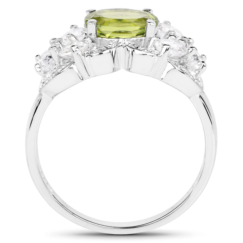 2.70 Carat Genuine Peridot and White Zircon .925 Sterling Silver Ring