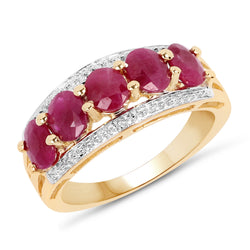 14K Yellow Gold Plated 1.90 Carat Genuine Ruby .925 Sterling Silver Ring