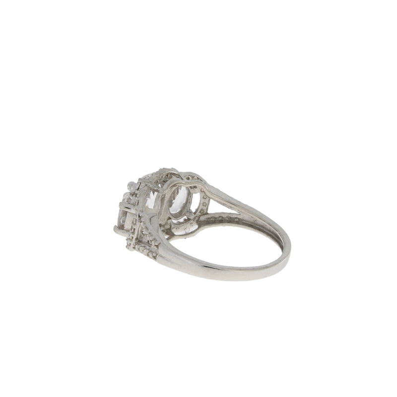 .01ct Created Sapphire Diamond Ring Sterling Silver
