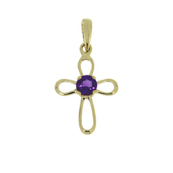 .03ct Amethyst Cross Religious Pendant 10KT Yellow Gold
