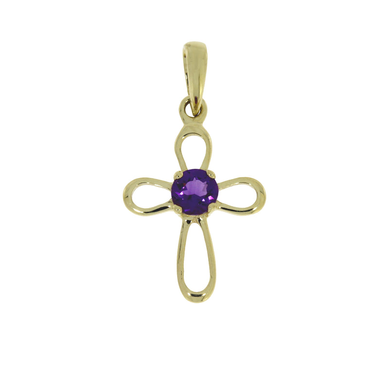 .03ct Amethyst Cross Religious Pendant 10KT Yellow Gold