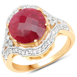 14K Yellow Gold Plated 6.91 Carat Dyed Ruby and White Topaz .925 Sterling Silver Ring