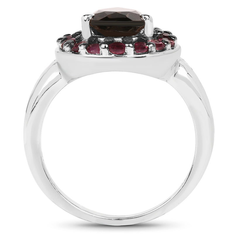 2.47 Carat Genuine Smoky Quartz and Rhodolite .925 Sterling Silver Ring
