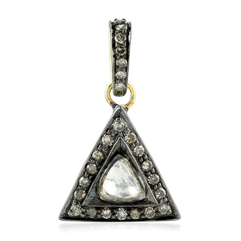 Diamond 14k Gold Triangle Shape Charm Pendant 925 Sterling Silver Jewelry