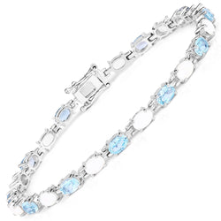 9.02 Carat Genuine Opal and Blue Topaz .925 Sterling Silver Bracelet