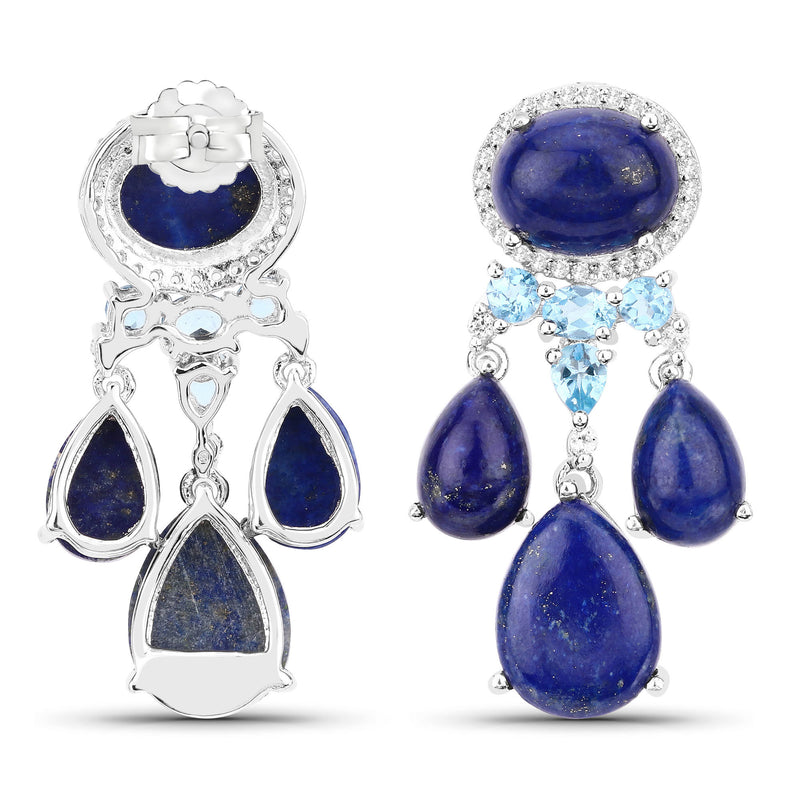 "23.63 Carat Genuine Lapis, Swiss Blue Topaz and White Topaz .925 Sterling Silver Earrings"