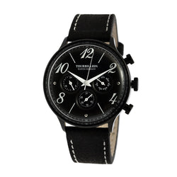 TOURBILLION WATCH COMPANY RETRO COLLECTION WATCH IP BLACK CASE BLACK DIAL WITH NUMBER & INDEX AND BLACK GENUINE LEATHER STRAP