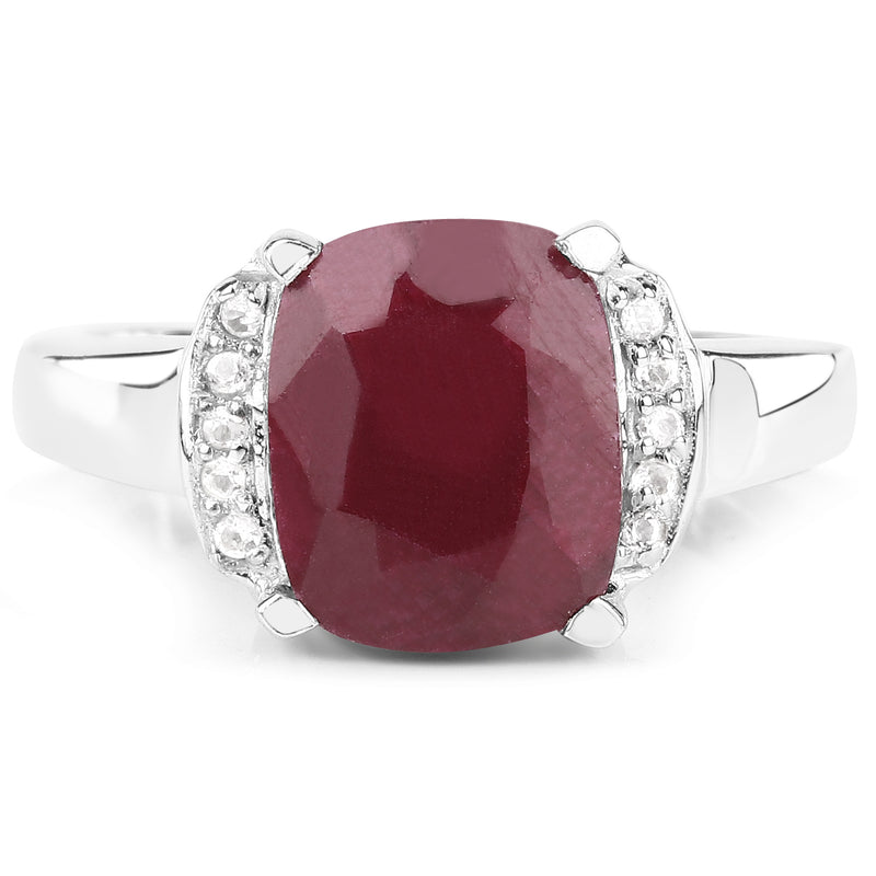 4.05 Carat Dyed Ruby and White Topaz .925 Sterling Silver Ring