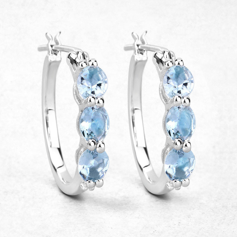 1.75 Carat Genuine Aquamarine and White Diamond .925 Sterling Silver Earrings