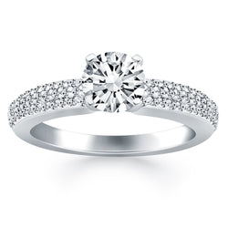 14k White Gold Triple Row Pave Diamond Engagement Ring Mounting