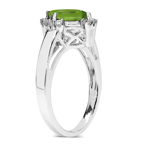 2.01 Carat Genuine Peridot & White Topaz .925 Sterling Silver Ring