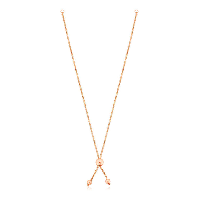 10k Rose Gold 8 inch Adjustable Friendship Bracelet Chain with Ball Slide