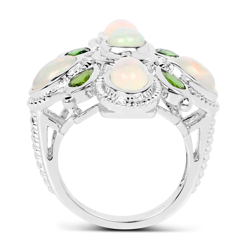 2.97 Carat Genuine Ethiopian Opal And Chrome Diopside .925 Sterling Silver Ring