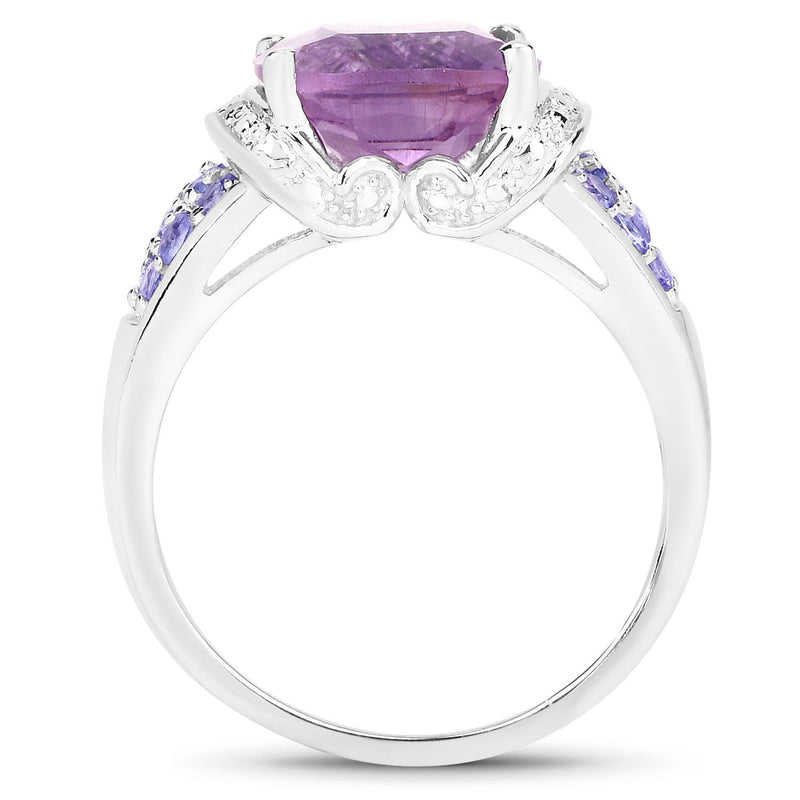 "4.66 Carat Genuine Amethyst, Tanzanite and White Diamond .925 Sterling Silver Ring"
