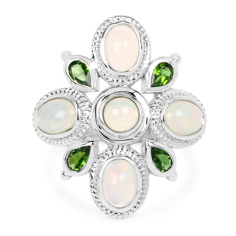 2.97 Carat Genuine Ethiopian Opal And Chrome Diopside .925 Sterling Silver Ring