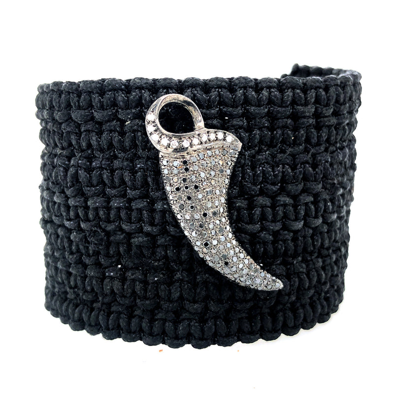 Pave Diamond Charm Macrame Bracelet 925 Sterling Silver Handmade Jewelry