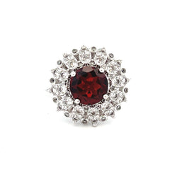 Natural Garnet Created Sapphire Ring Sterling Silver