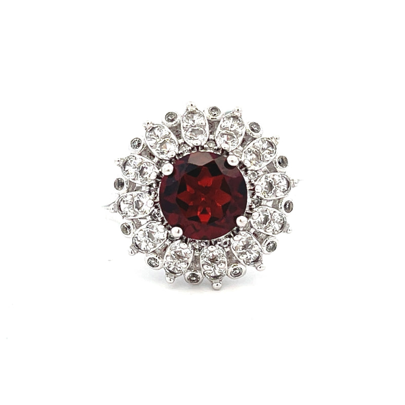 Natural Garnet Created Sapphire Ring Sterling Silver
