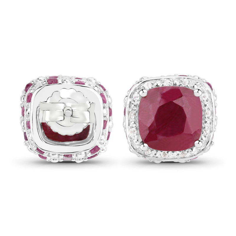 "6.12 Carat Dyed Ruby, Ruby and White Topaz .925 Sterling Silver Earrings"