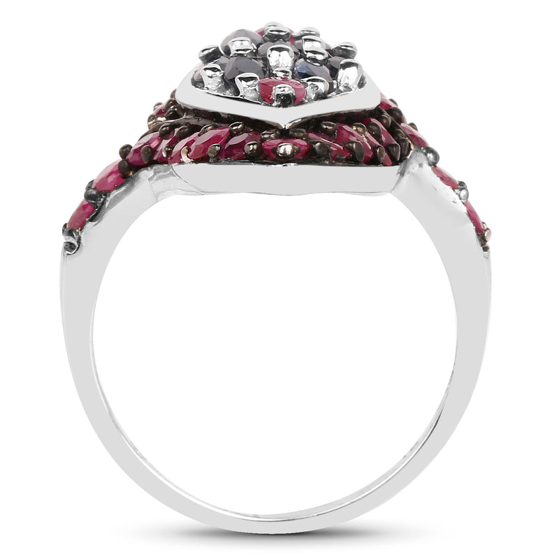 1.77 Carat Genuine Blue Sapphire and Ruby .925 Sterling Silver Ring