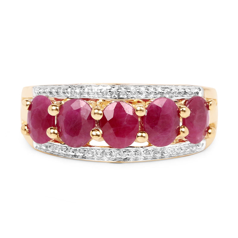 14K Yellow Gold Plated 1.90 Carat Genuine Ruby .925 Sterling Silver Ring