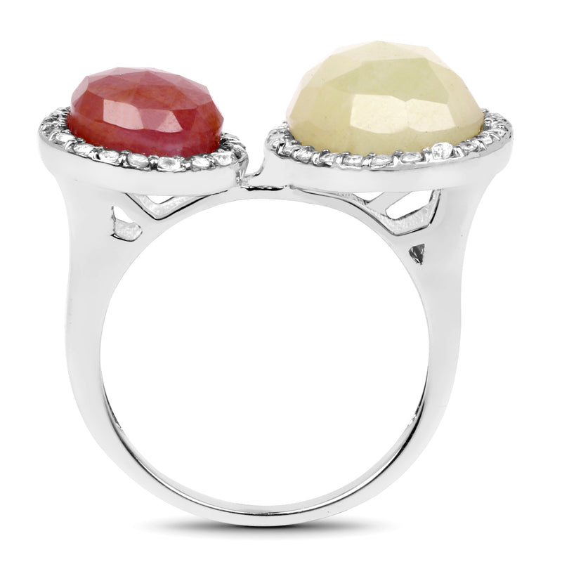 8.86 Carat Genuine Pink Sapphire and Sapphire White .925 Sterling Silver Ring