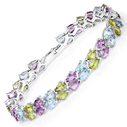 23.46 Carat Genuine Multi Stones .925 Sterling Silver Bracelet