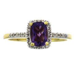 Natural 1.25ct Amethyst Diamond Ring 10KT Yellow Gold