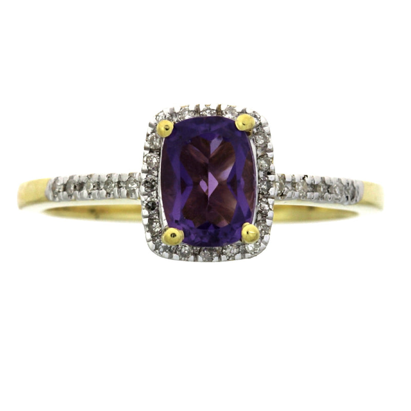 Natural 1.25ct Amethyst Diamond Ring 10KT Yellow Gold