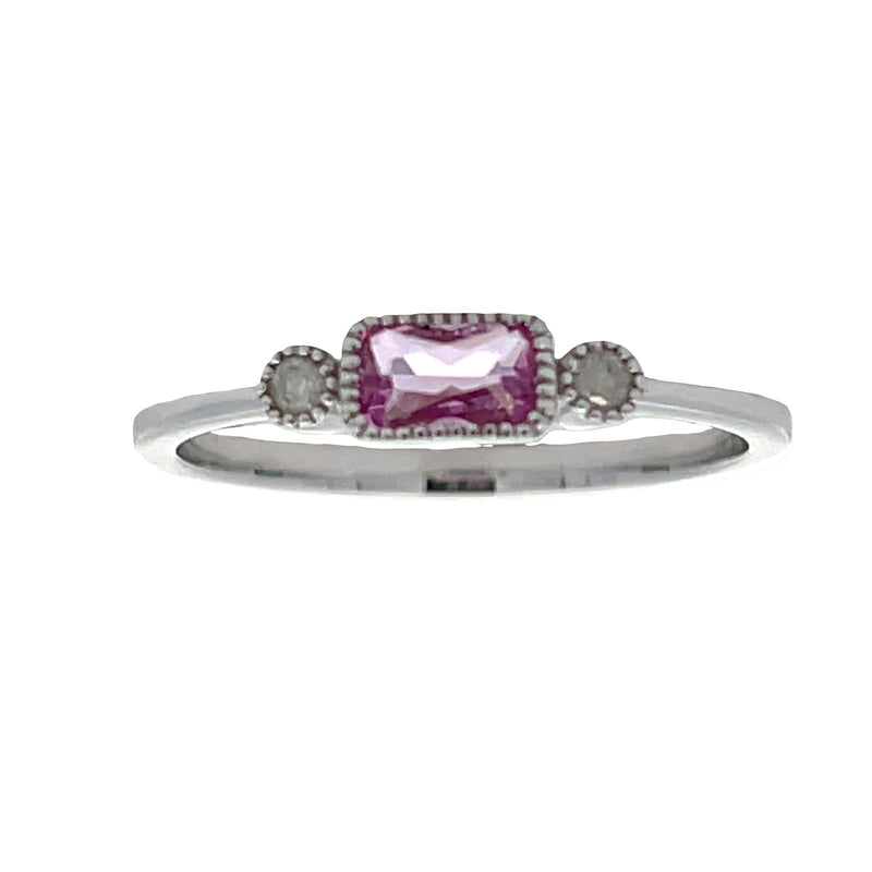 .02ct Created Sapphire Diamond Ring 10KT White Gold