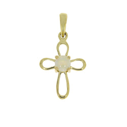 .02ct Opal Cross Religious Pendant 10KT Yellow Gold