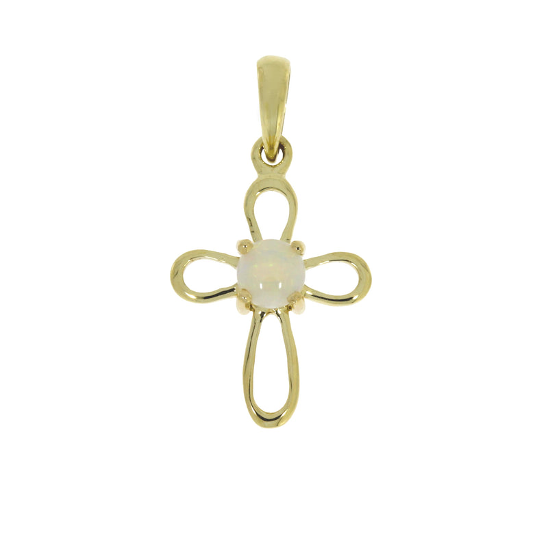 .02ct Opal Cross Religious Pendant 10KT Yellow Gold