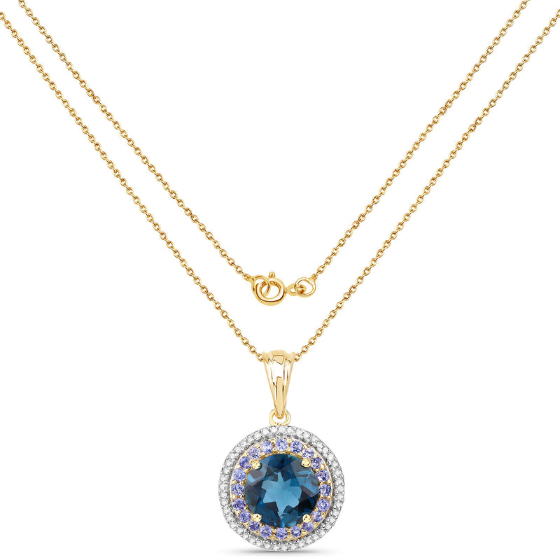 "5.10 Carat Genuine London Blue Topaz, Tanzanite and White Topaz .925 Sterling Silver Pendant"