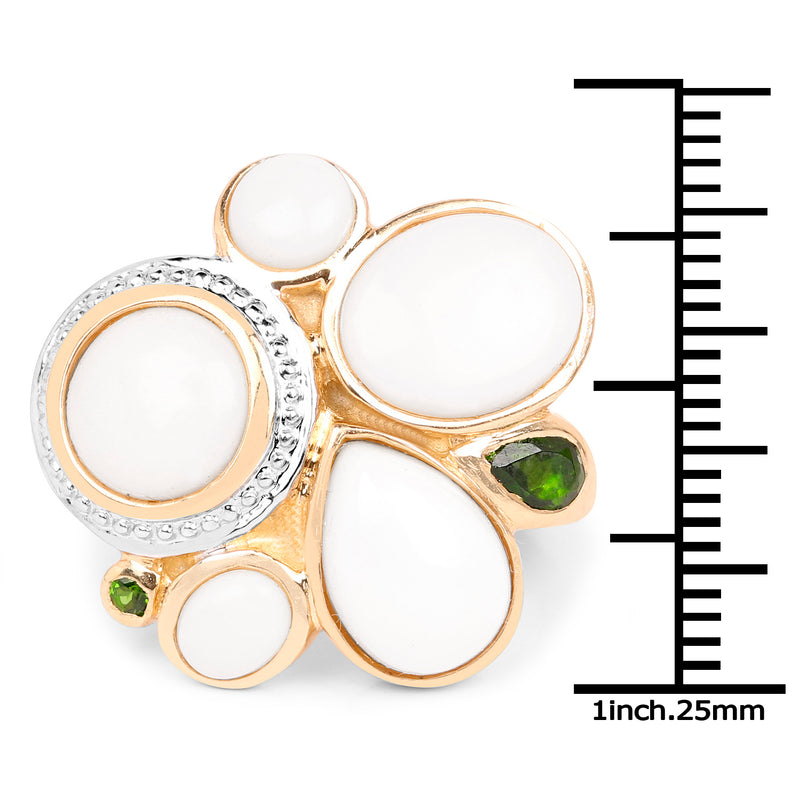 14K Yellow Gold Plated 5.01 Carat Genuine Opal & Chrome Diopside .925 Sterling Silver Ring