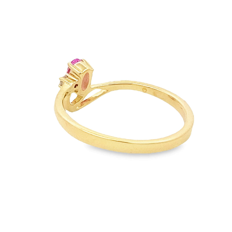 .02ct Created Sapphire Diamond Ring 10KT Yellow Gold