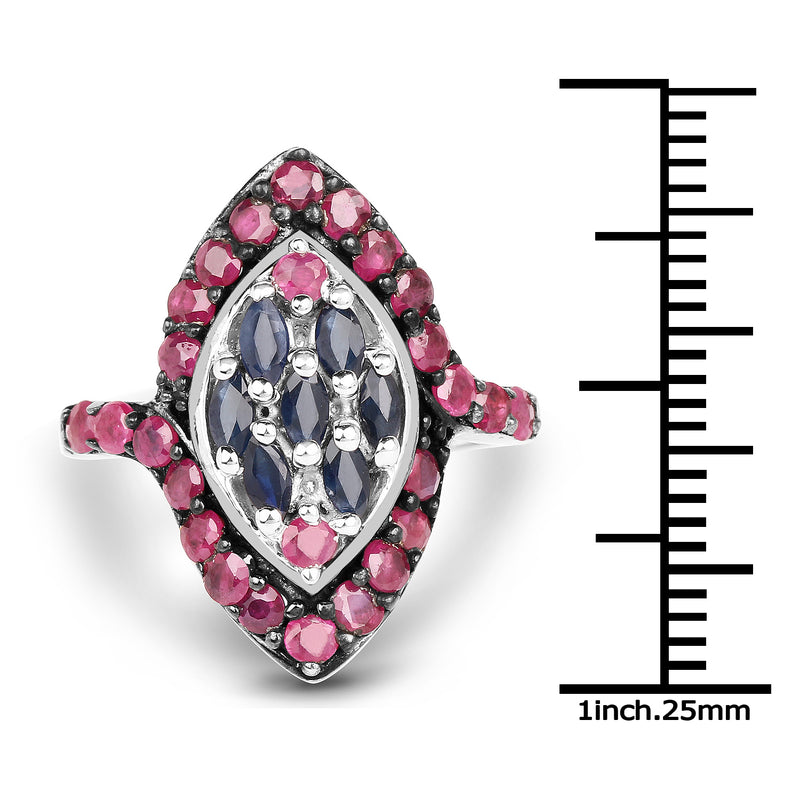 1.77 Carat Genuine Blue Sapphire and Ruby .925 Sterling Silver Ring