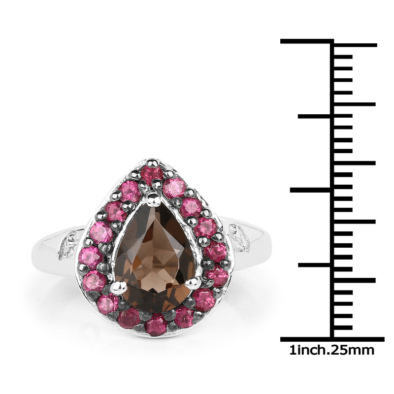 2.47 Carat Genuine Smoky Quartz and Rhodolite .925 Sterling Silver Ring
