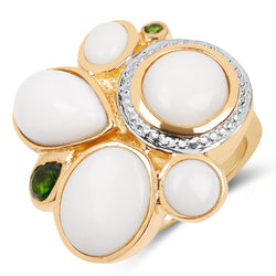 14K Yellow Gold Plated 5.01 Carat Genuine Opal & Chrome Diopside .925 Sterling Silver Ring